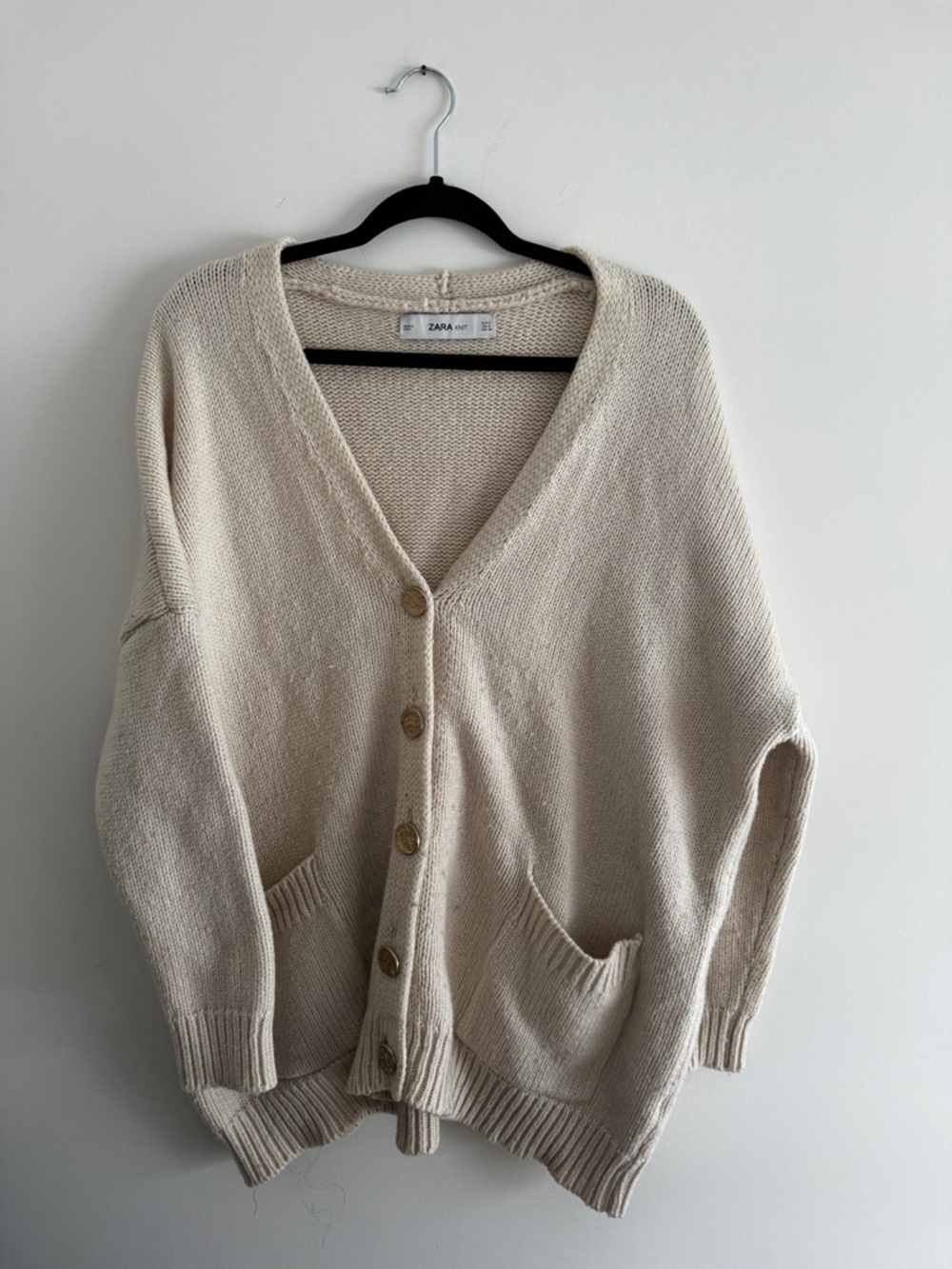 ZARA Cream Button-Up Oversized Knit Cardigan